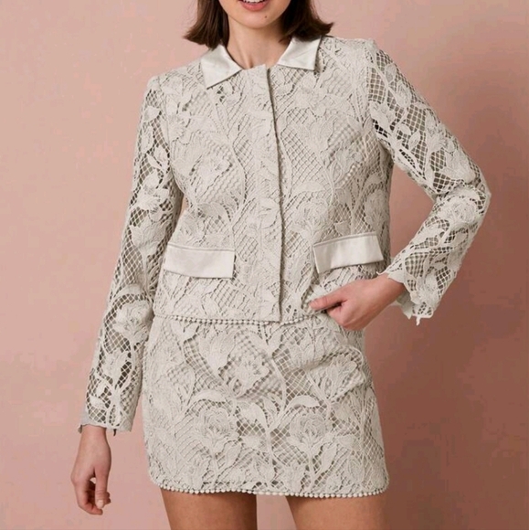 Romantic Women's Floral Lace Long Sleeve Front Zipper Elegant Short Jacket - Picture 1 of 5